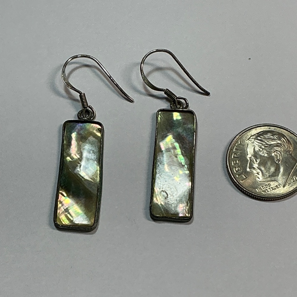 Sterling Silver Rectangle Shape Abalone Shell Ear… - image 4